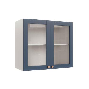 Imagem de Armário Aéreo 2 Portas 80cm com Porta de Vidro Arizona Cabecasa Madeiramadeira Branco/Azul