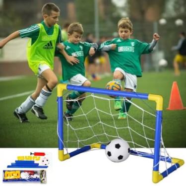 Imagem de Mini Golzinho Infantil Trave Futebol CRIANÇA BRINQUEDO DESMONTÁVEL TRAVE PARA GOL MENINO FURINGUINHO COM TRAVINHA + Bola + REDE + BOMBINHA 60 CM