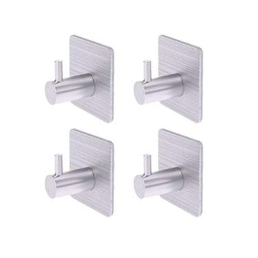 Imagem de ZAANHA 4 pcs autoadesivo ganchos home cozinha porta de parede gancho roupas bolsa chave chave chaveiro toalha titular de toalha de armazenamento de alumínio (Color : Silver)