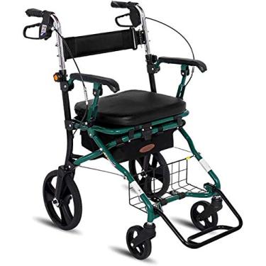 Imagem de Rolo de rodas para andador de mobilidade com assento e bolsa - Auxílio de mobilidade para adultos idosos, idosos e deficientes físicos - Rolo de rodas para cadeira de transporte de alumínio Duplo