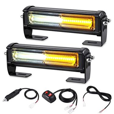 Imagem de AT-HAIHAN 2 em 1 à prova d'água para montagem em superfície e grade piscantes COB LED âmbar branco luzes estroboscópicas para caminhões, arados de neve, perigo, carros, veículos de construção
