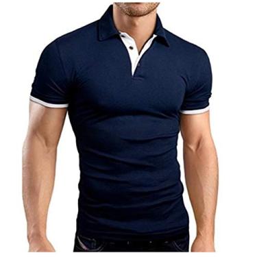 Imagem de Camiseta de verão recém-lançada, blusa masculina Paul de manga curta, camisa polo popular e moderna, Azul marinho + branco, 6G