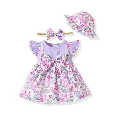 Imagem de SUNNY PIGGY Roupas para bebês meninas recém-nascidas 0 3 6 9 12 18 24 meses conjunto de saia faixa de cabeça + chapéu, Chapéu roxo, 0-3 Meses