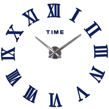 Imagem de Relógio de parede espelho acrílico 3D DIY relógio de quartzo relógios de natureza morta adesivos de sala de estar moderno relógio de parede para sala de estar (cor: ouro, tamanho: 119,4 cm) (azul
