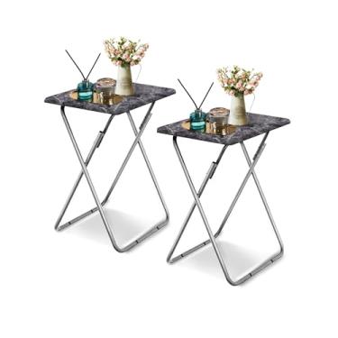 Imagem de Garden 4 you Bandeja de TV dobrável, mesa de jantar de TV com parte superior de MDF resistente, bandejas para sala de estar sem necessidade de montagem, 2 peças (mármore preto)