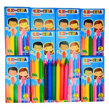 Imagem de 50 Giz de Cera, 06 Cores Sortidas, Kit Festa Aniversário, Sacolinha Surpresa Lembrancinha, Material Escolar Infantil, Volta as Aulas
