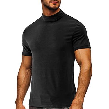 Imagem de Camisetas masculinas com gola de tartaruga para homem, manga curta, térmica, básica, outono, inverno, 2024, A-191 Preto, M