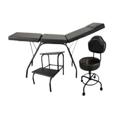 Imagem de HENVIFER, kit maca portátil 3 posições + escada + cadeira mocho preto