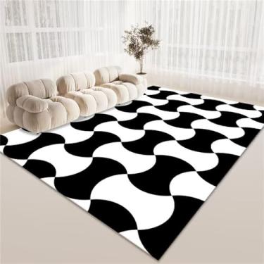 Imagem de Tapete da sala de estar preto e branco listrado minimalista decoração para casa quarto mesa de centro tapete macio antiderrapante, flanela 7,120x160cm 47x63in