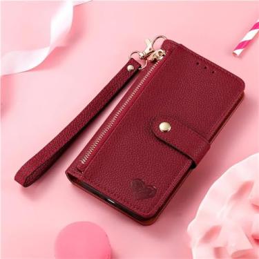 Imagem de Crossbody zip carteira cartão caso de telefone para xiaomi nota 13 12 pro plus 12s 11 11t 11s 10 10t 10s 9 cordão couro flip capa, vermelho, para redmi note 9
