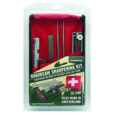 Imagem de Forester Kit de lixa de afiador de motosserra | Inclui 2 limas redondas, lima plana de 15 cm, guia de arquivamento, cabo de madeira, suporte de guia, bolsa de viagem | Kit de afiador de motosserra |