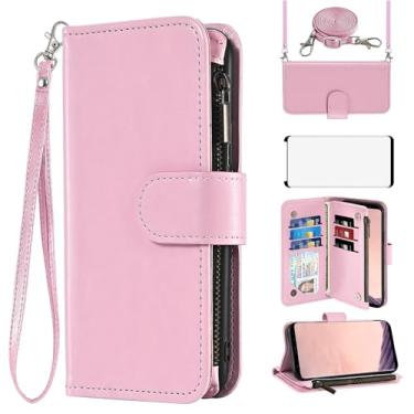 Imagem de Asuwish Capa de celular para Samsung Galaxy S8 Plus carteira com protetor de tela alça transversal flip zíper suporte para cartão TPU slot suporte S8plus S 8 8plus 8S Edge S8+ SM-G955U mulheres