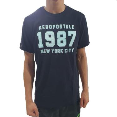 Imagem de Camiseta Aeropostale Manga Curta Masculino Preto e Azul Claro-Masculino
