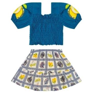 Imagem de Conjunto Infantil Verão Menina Blusa e Saia Com Short  Limão  4 a 8 - Angerô-Feminino