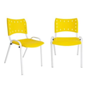 Imagem de ECOM HOME - KIT 2 CADEIRAS EMPILHAVEL ISO AMARELA BASE BRANCA EM AÇO COMERCIAL RESISTENTE