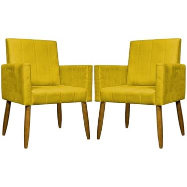 Imagem de Kit 2 Poltronas Para Sala Decorativas Mari Cadeiras Reforçadas Para Recepção Manicure Sala De Espera Consultório Escritório Confortável Pés Palito Suede Amarelo - Clique e Decore