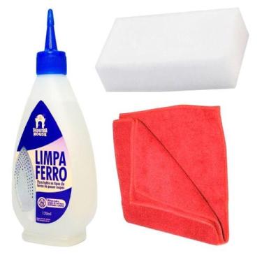 Imagem de Kit Limpeza De Ferro Passar Roupa Com Pano Vermelho Esponja - So Produ
