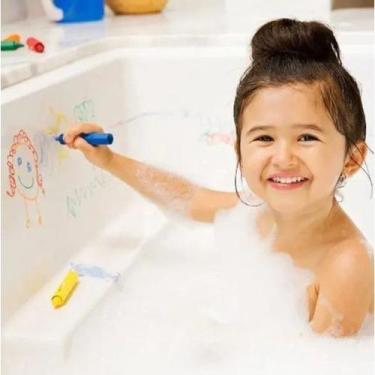 Imagem de Giz de Cera Lavável Caneta Rabisca e Apaga Colorida Hora do Banho Kit 