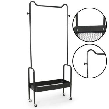 Imagem de Arara de Roupas Multiuso com Sapateira e Rodízios em Ferro - Preto - M