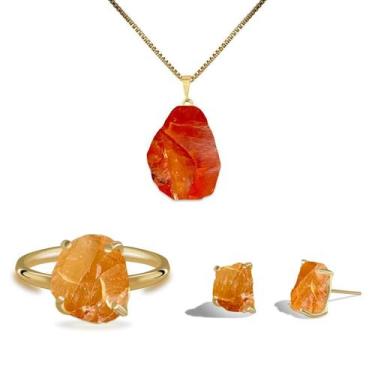 Imagem de Conjunto Natura Cornalina - Cristal Natural, Prata 925