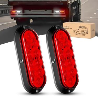 Imagem de GOOACC Luz traseira de LED oval de 15 cm, 2 peças vermelhas, 10 LEDs, piscas, piscas, montagem em superfície IP67 à prova d'água para trailer, caminhão, trator trailer, caminhão, trailer, trailer, van