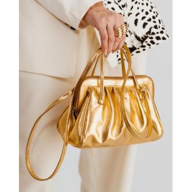 Imagem de Bolsa feminina de couro dourada metalizado Bianca - Bolsa de couro tra