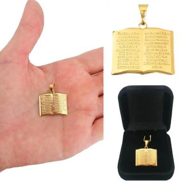 Imagem de Pingente Bíblia Sagrada Oração Dourada Semijoia Folheada a Ouro 18k - 