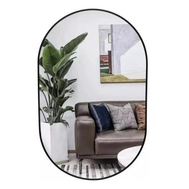 Imagem de Espelho oval 70x50cm com moldura alumínio preto - Woodglass