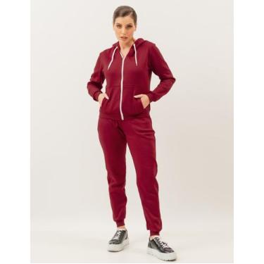 Imagem de Conjunto Moletom Abrigo Feminino Com touca Blusa Calça Agasalho  - Gis