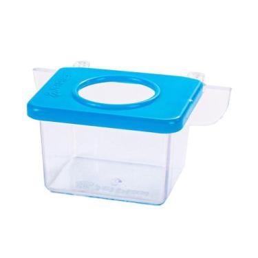 Imagem de Comedouro Jel Plast Pet Piu 1 Furo com Gancho Cristal Azul para Pássar