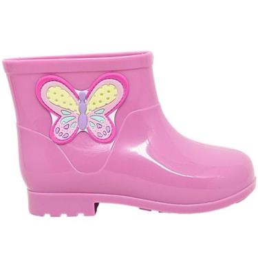 Imagem de Bota Infantil Galocha Menina Moderna Delicada Borboleta Rosa Leve Mode