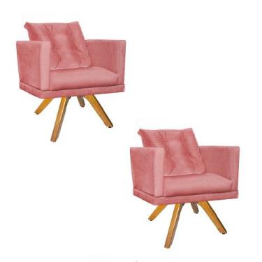 Imagem de Kit 02 Poltrona Lucia Confort Base Giratória Caramelo Com Almofada Sal