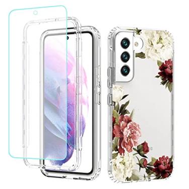 Imagem de Tothedu Capa de celular para Galaxy S22, capa para Samsung S22 5G SM-S901U com protetor de tela de vidro temperado, capa protetora de corpo inteiro com estampa floral transparente fofa para Samsung