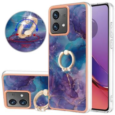 Imagem de Dinglijia Capa fina para Motorola G84, capa de suporte com anel de padrão de mármore IMD brilhante para meninas, capa de proteção aprimorada para câmera e tela para Moto G84, YBCZH roxa