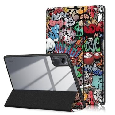 Imagem de Xuanbeier Capa para Xiaomi Redmi Pad SE 11 polegadas 2023, capa fina de três dobras com capa rígida transparente traseira e suporte para caneta, capa inteligente com função despertar/hibernar