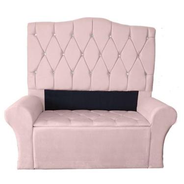 Imagem de Kit Cabeceira + Recamier Luxo Com Botões Strass Estofada Super King 19