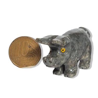 Imagem de Porco Esculpido Artesanato em Dolomita Cinza Pedra Natural - Cristaisd