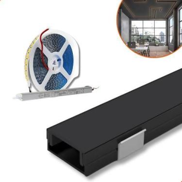 Imagem de Kit Perfil Led Sobrepor All Black 17mm + Fita 240 + Fonte - VLED, Bran