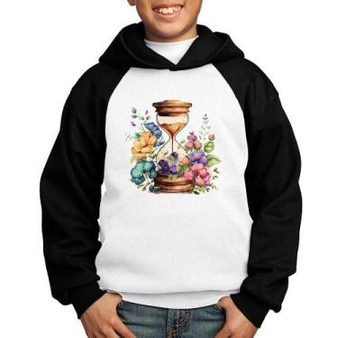 Imagem de Moletom Infantil Ampulheta Floral - Foca na Moda, Branco, Preto, 6