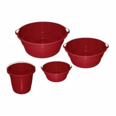 Imagem de Kit 3 Bacias 35, 25, 15L + Balde 10 Litros -  Vermelho - Acquamar Util