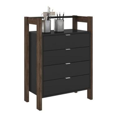 Imagem de Armário Gaveteiro 4 Gavetas 65x90,05x35,5 cm Preto/Nogal - Tecnomobili