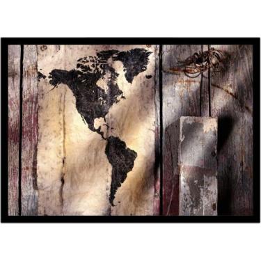 Imagem de Quadro Decorativo Mapa-Múndi Artístico Continentes Rústico Salas Escri