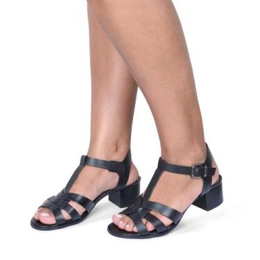 Imagem de Sandália de Salto em Couro Preto - Flor D'Couro, 36