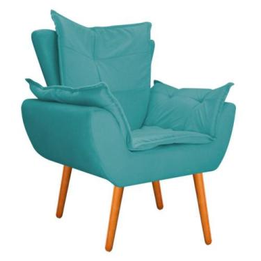 Imagem de Poltrona Decorativa Fenzzi Pés Palito Mel Sala de Espera Suede Turques