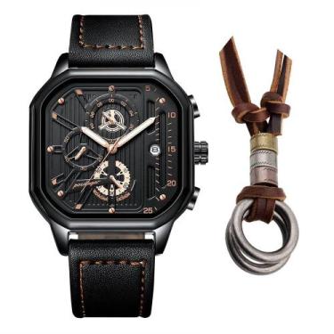 Imagem de Relógio Masculino Poedagar Casual  Cronógrafo + Colar Argola - PENDULA