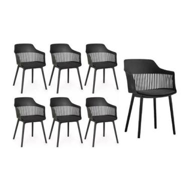 Imagem de Kit 7 Cadeira Marcela Montreal Em Polipropileno Assento Estofado Preto