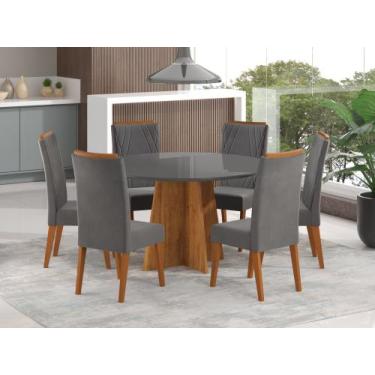 Imagem de Mesa de Jantar Redonda Vitara com 6 Cadeiras Madeira Maciça Vegas - Vi