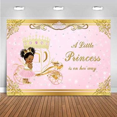 Imagem de Mocsicka Gold Crown Royal Princess Backdrop Pink Little Princess is On The Way Baby Shower Photography Background Vinyl Glitter Gold Princess Carruagem Decoração geométrica Recém-nascido (2,1 x 1,5 m)
