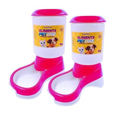 Imagem de Combo 2 Comedouro Automático Alimenta Pet One - Rosa - Mypetone
