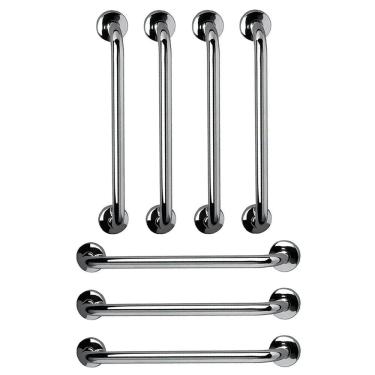 Imagem de Barra de Apoio Barra 60cm Inox Kit 7 Unidades Banheiro Segurança Idoso Escada Cadeirante Gestante Acessibilidade Suporte Parede Corrimao